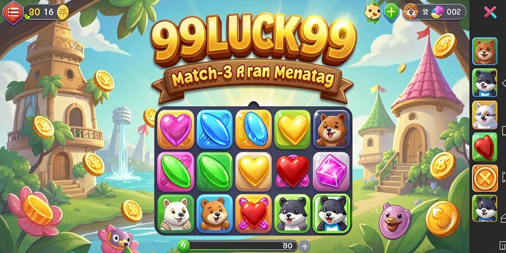 Tampilan seru gameplay 99LUCK99 match-3 yang menarik.