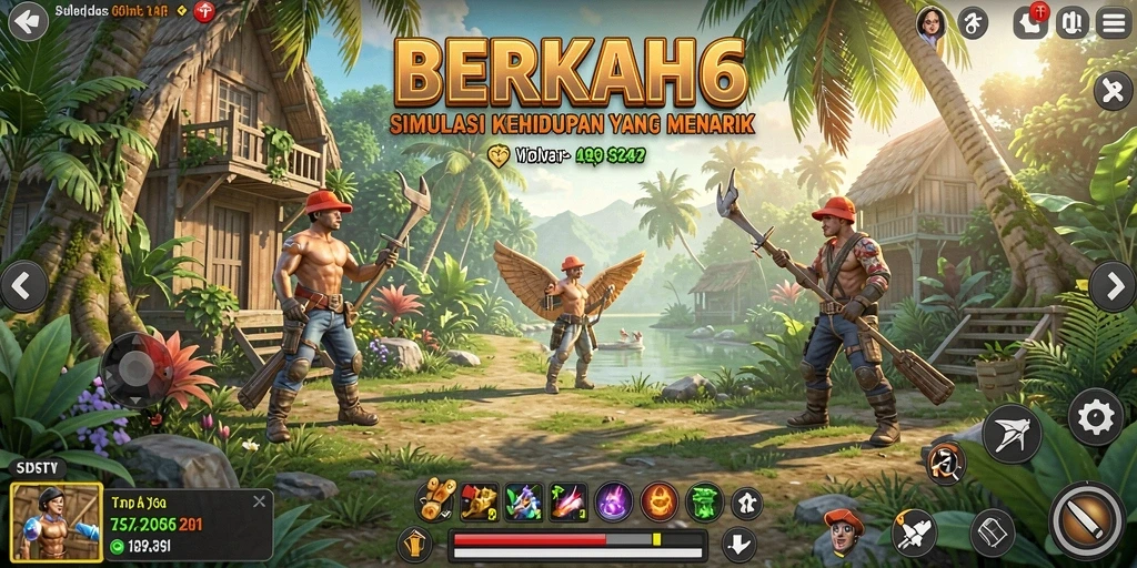 Tampilan gameplay <strong>BERKAH6</strong> dengan elemen simulasi yang mendalam dan interaktif.