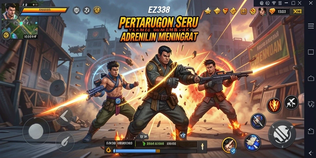 Tampilan aksi intens dalam gameplay EZ338 yang memukau.