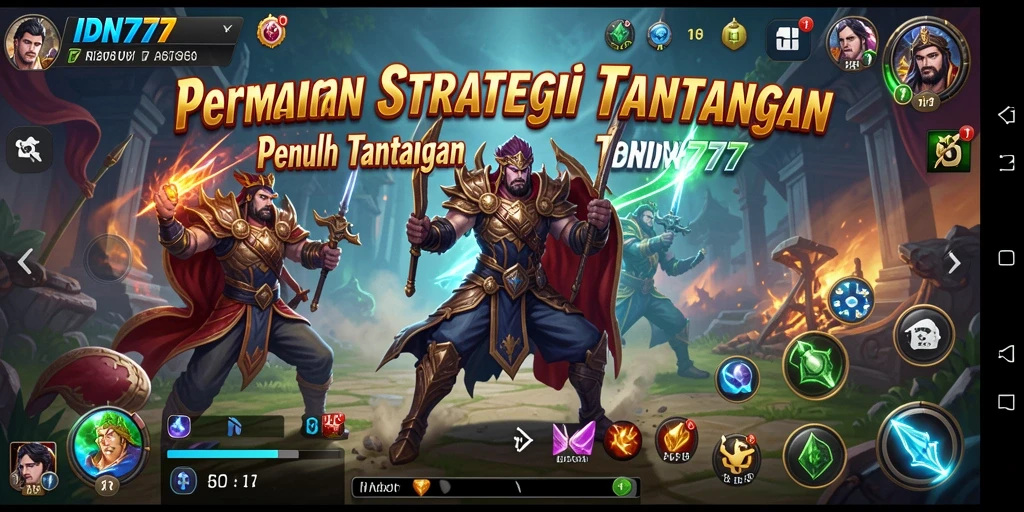 Gameplay IDN777 menampilkan pertempuran strategis yang intens dan mendebarkan.