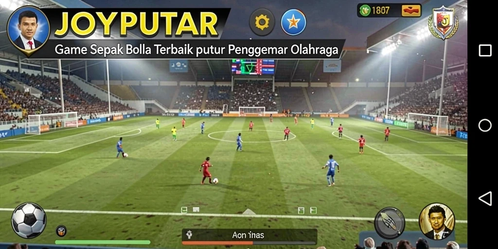 Tampilan gameplay JOYPUTAR yang menarik di lapangan sepak bola.