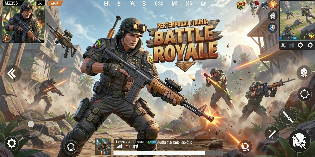 Screenshot menampilkan aksi seru dalam game Battle Royale MZ356.