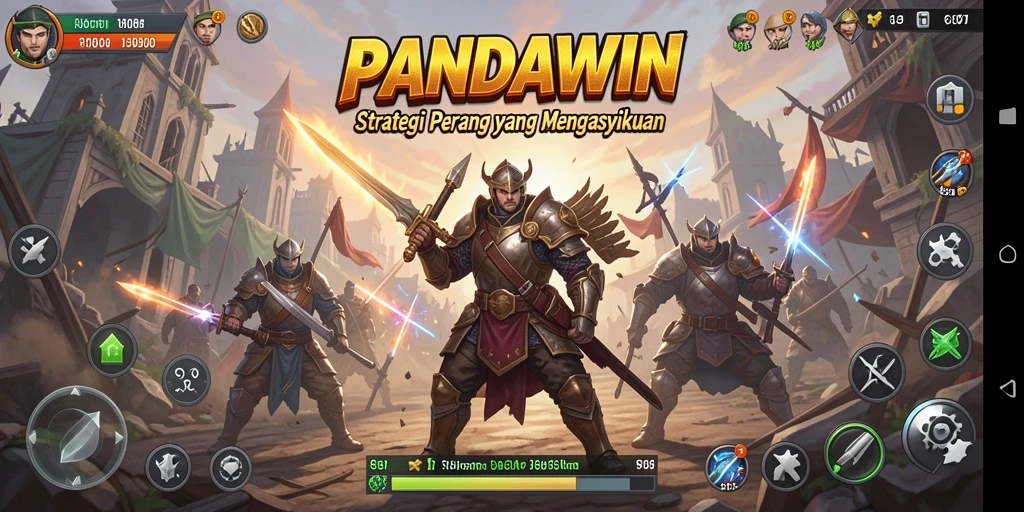 Screenshot gameplay <strong>PANDAWIN</strong> menampilkan pertempuran strategi yang epik.