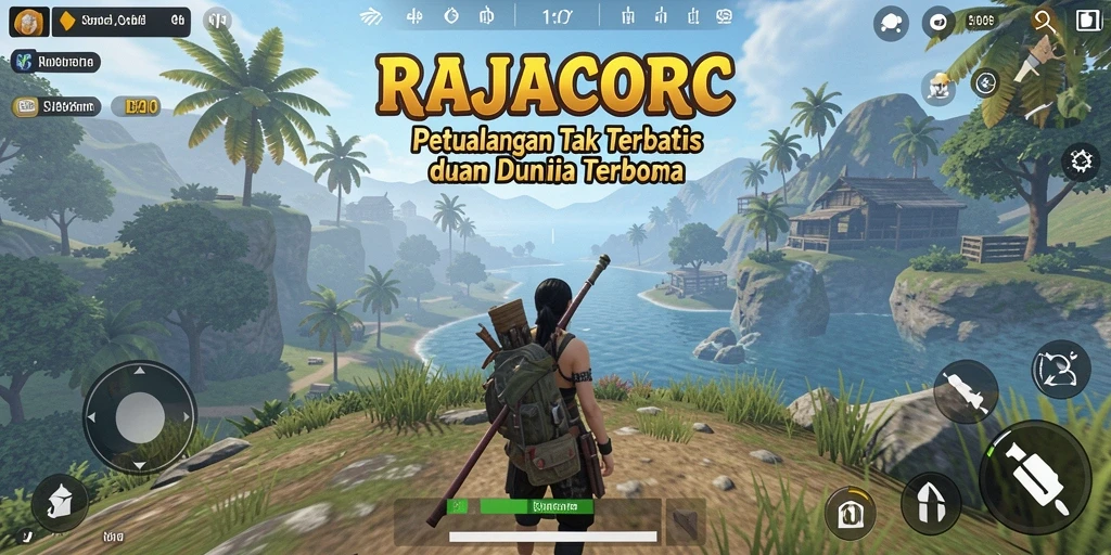 Screenshot gameplay RAJACORC menampilkan eksplorasi dunia terbuka yang luas.
