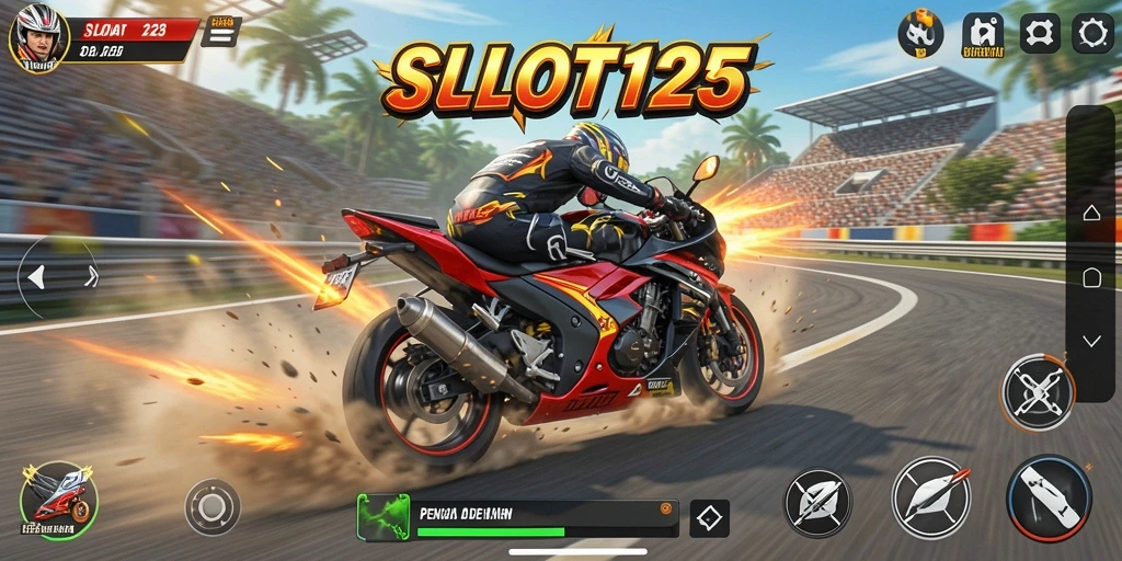 Tampilan action seru dalam balapan motor di SLOT123.