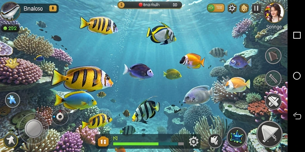 Tangkapan layar gameplay V07 dengan aksi menembak ikan yang seru.